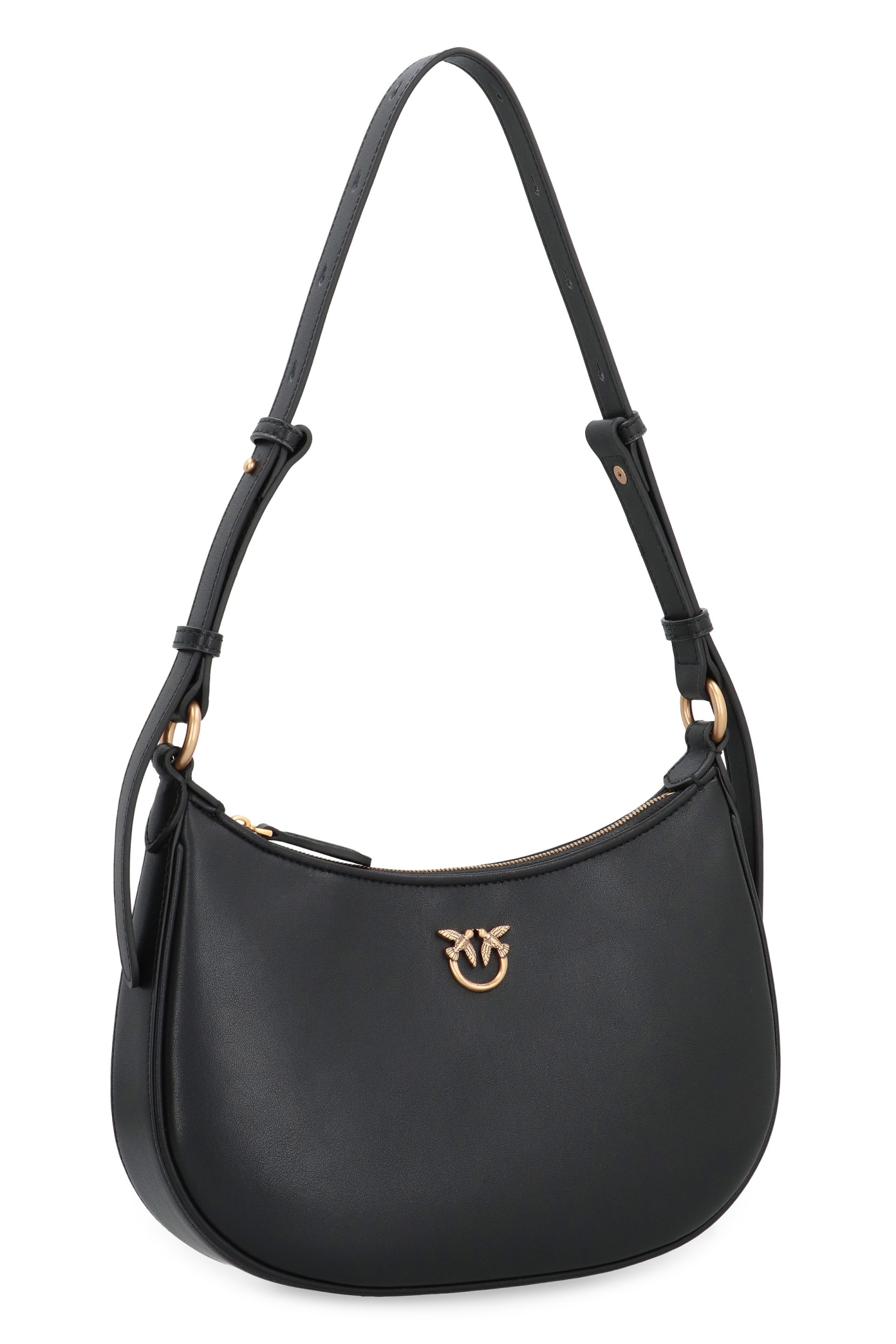 Shop Pinko Love Bag Half Moon Leather Mini In Black