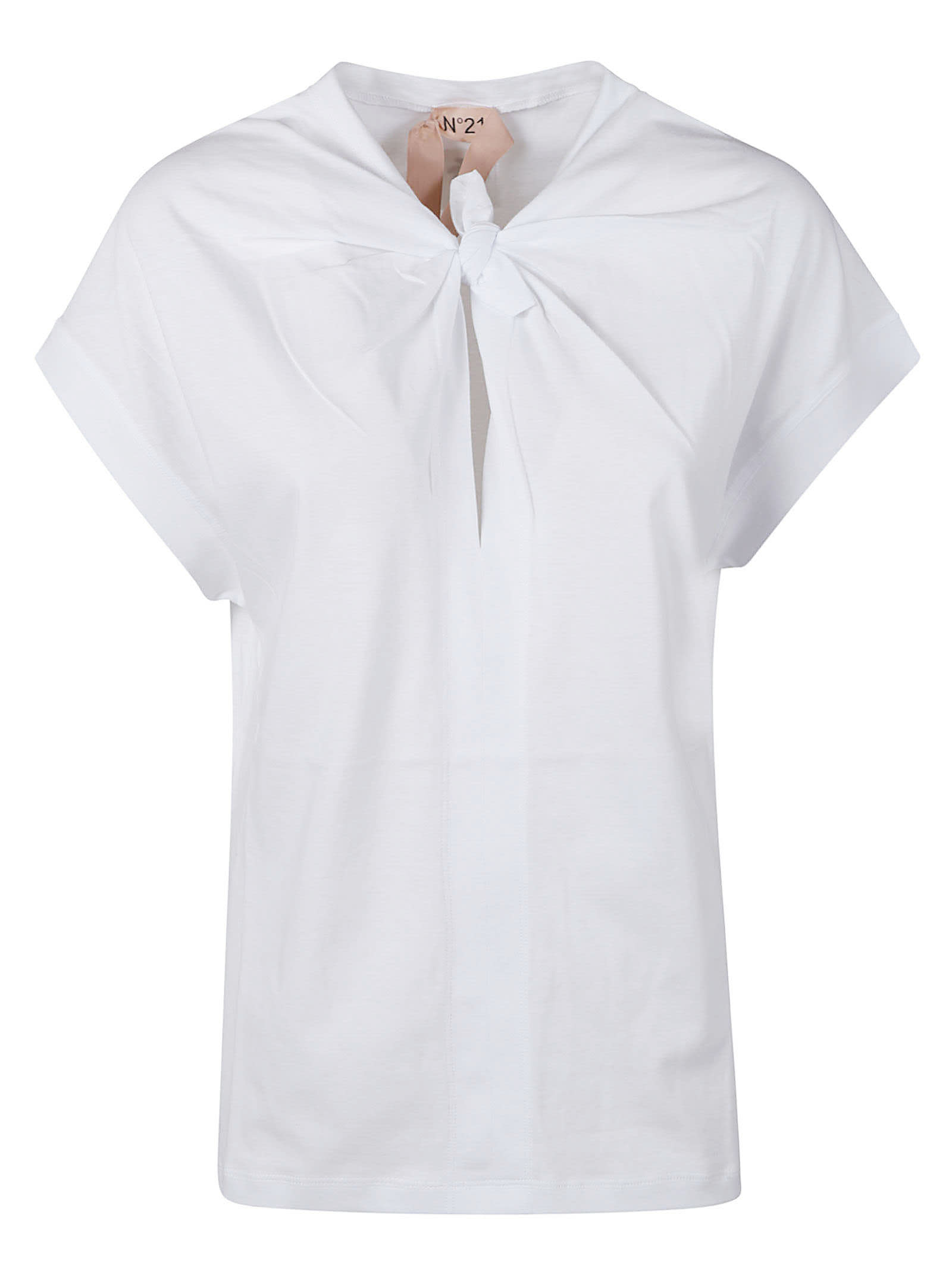 Shop N°21 Logo Patched Wrap Front T-shirt In Bianco Ottico