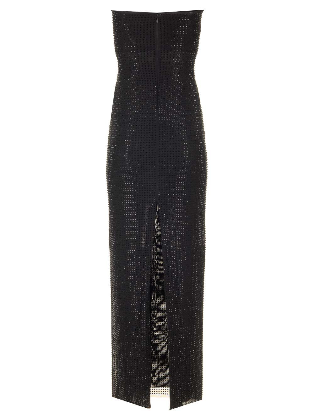 Shop Self-portrait Long Dress With Rhinestones In Black