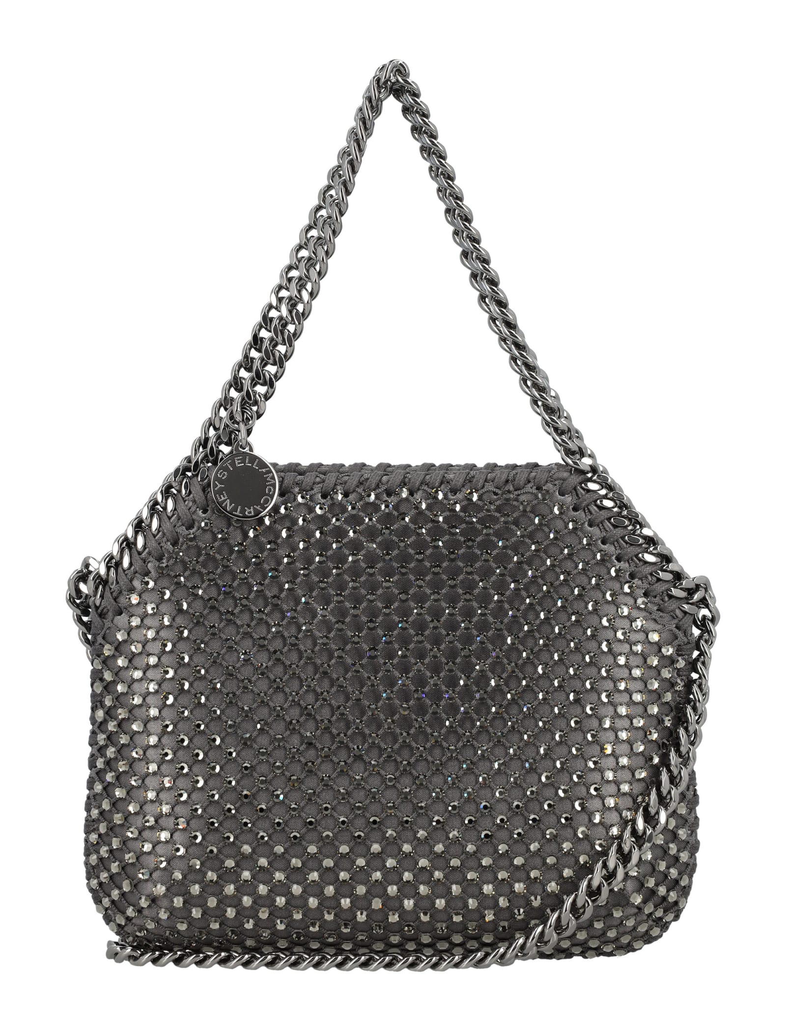 Women Black Falabella Mini Velvet and Crystal Chain Shoulder Bag