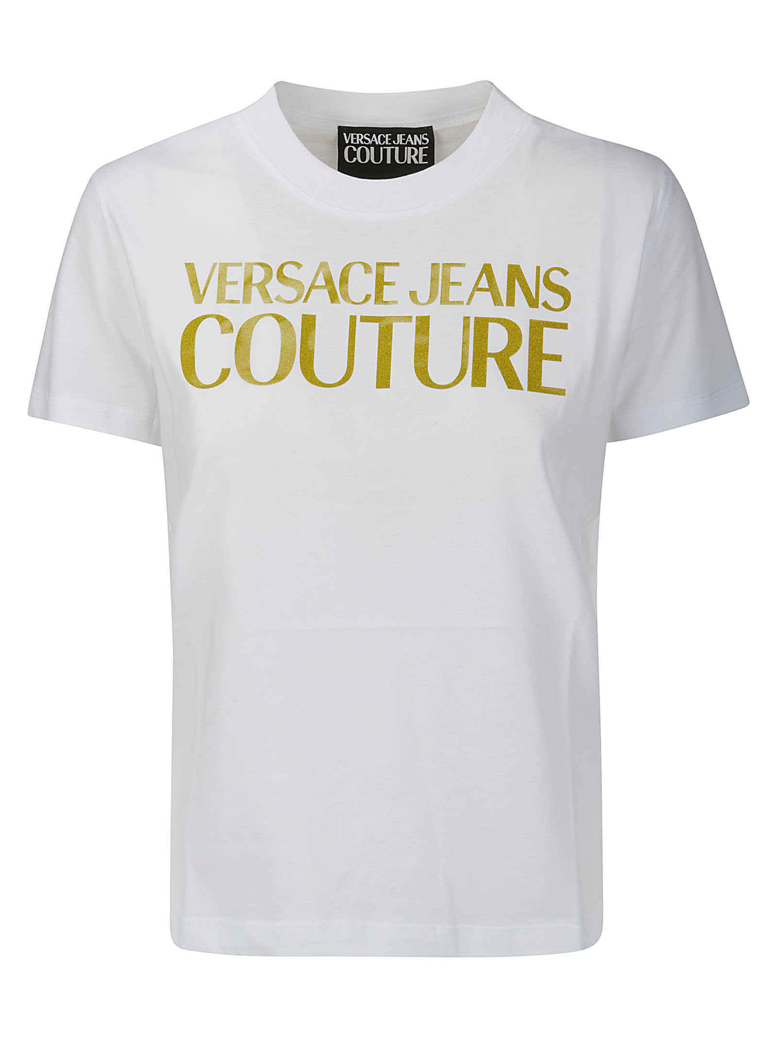 Shop Versace Jeans Couture 76dp613 R Logo Gummy Glitter T-shirt In White/gold