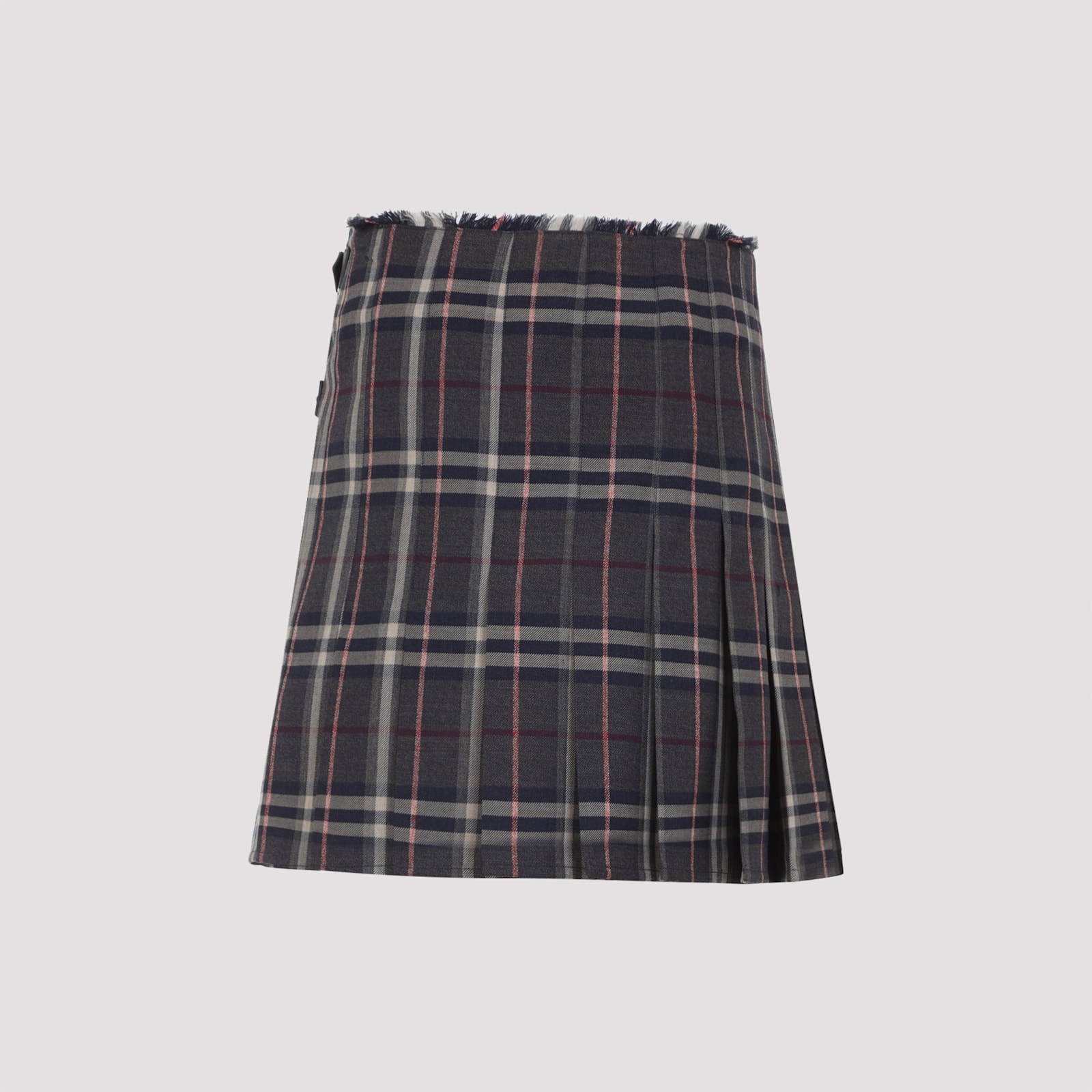 Burberry Leather-trimmed Pleated Checked Wool Mini Skirt In Black