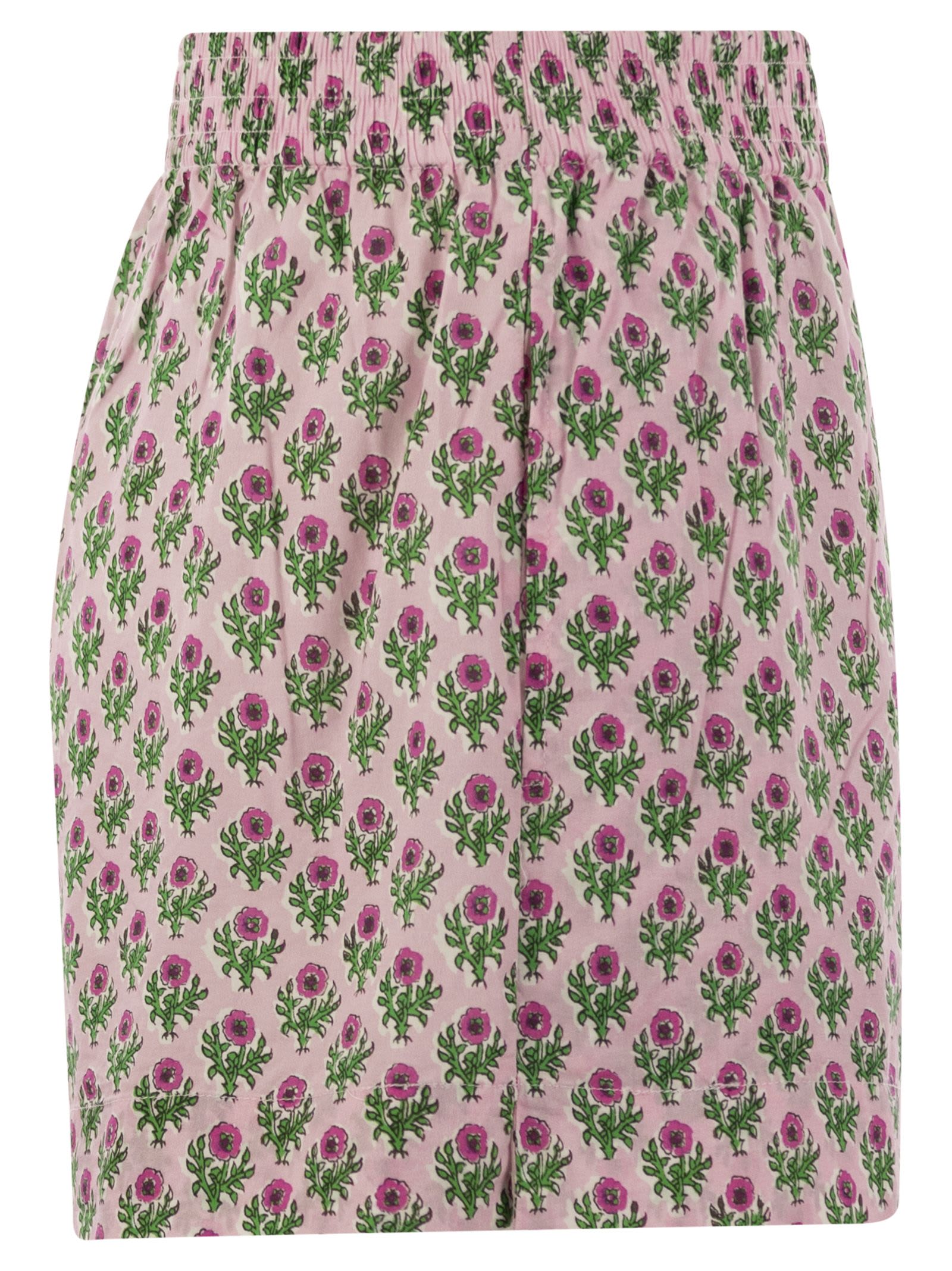 Shop Mc2 Saint Barth Meave - Cotton Shorts With Floral Pattern In Pink