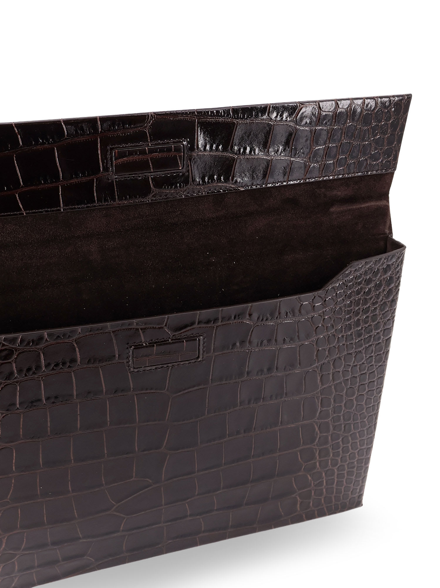 Tom Ford Leather Document Holder Featuring Crocodile Texture In Brown