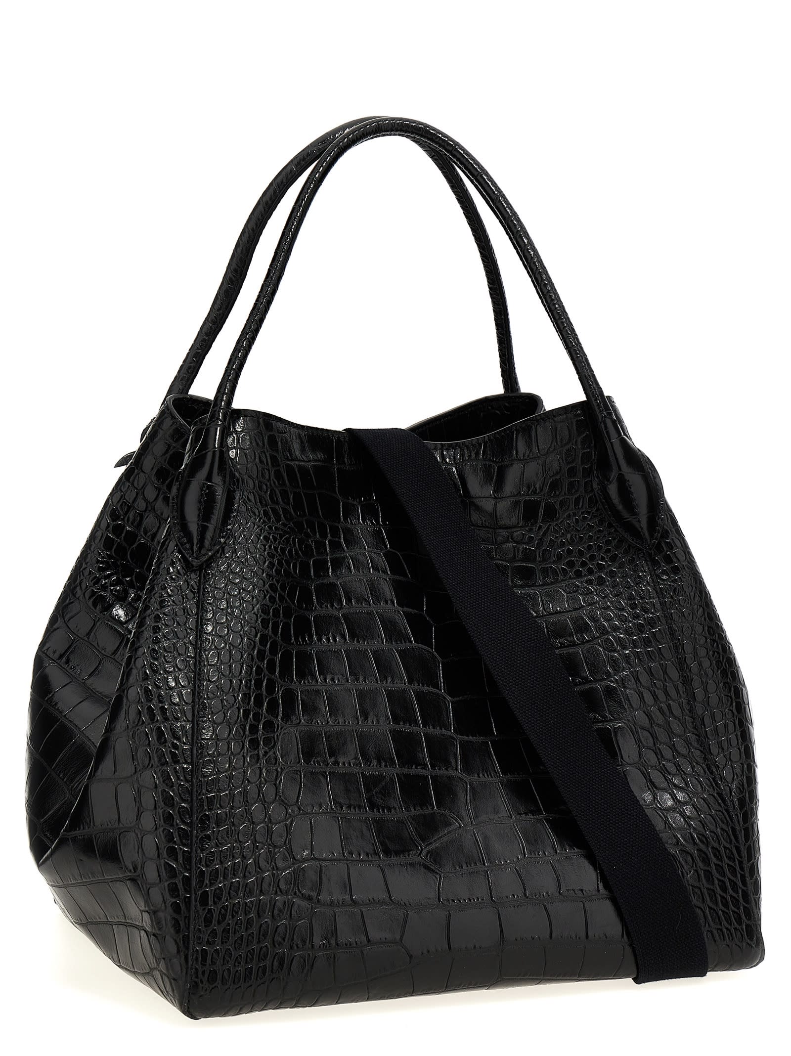 Shop Ermanno Scervino Crocodile Print Leather Shopping Bag In Black