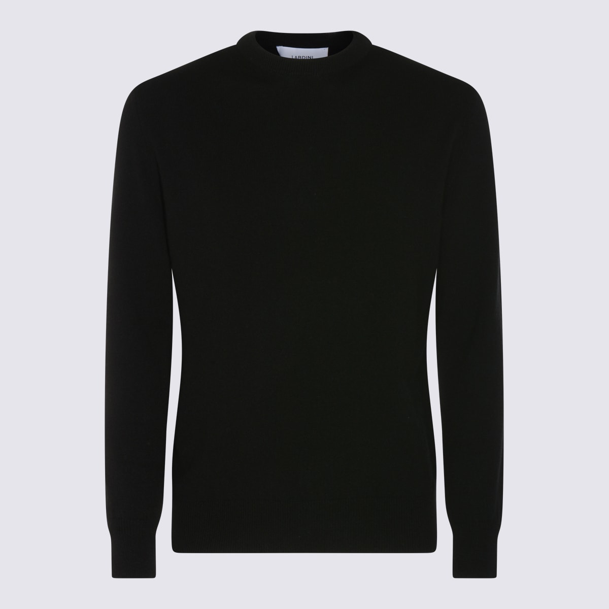 Lardini Crew Neck Long Sleeve Sweater With Ribbed Cuffs In Black
