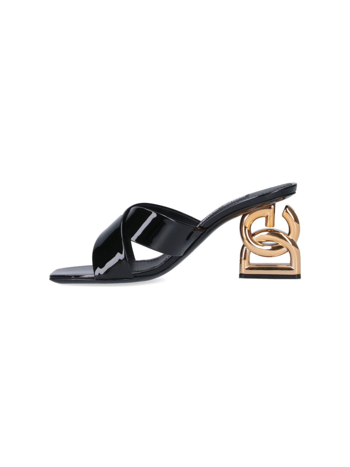 Dolce & Gabbana 75 Patent Leather Dg Heel Mules In Black