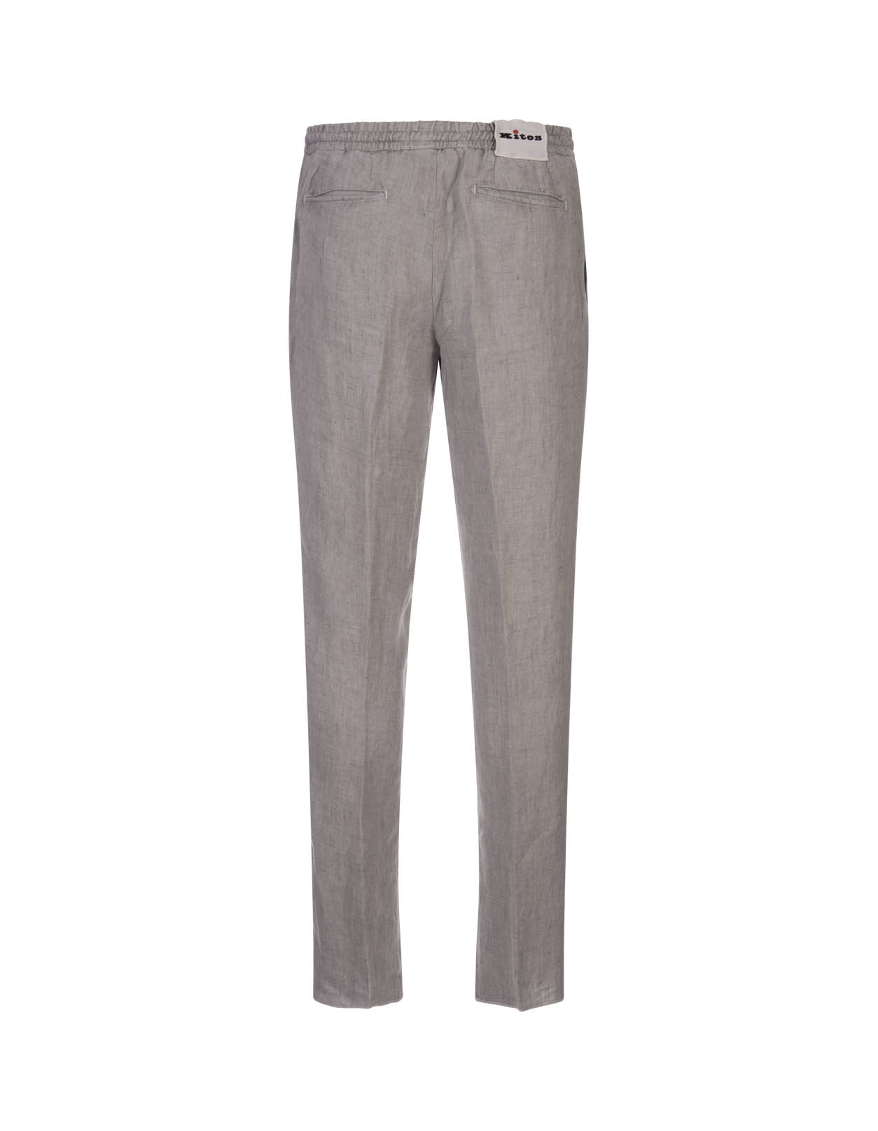 Shop Kiton Grey Linen Trousers With Elasticised Waistband