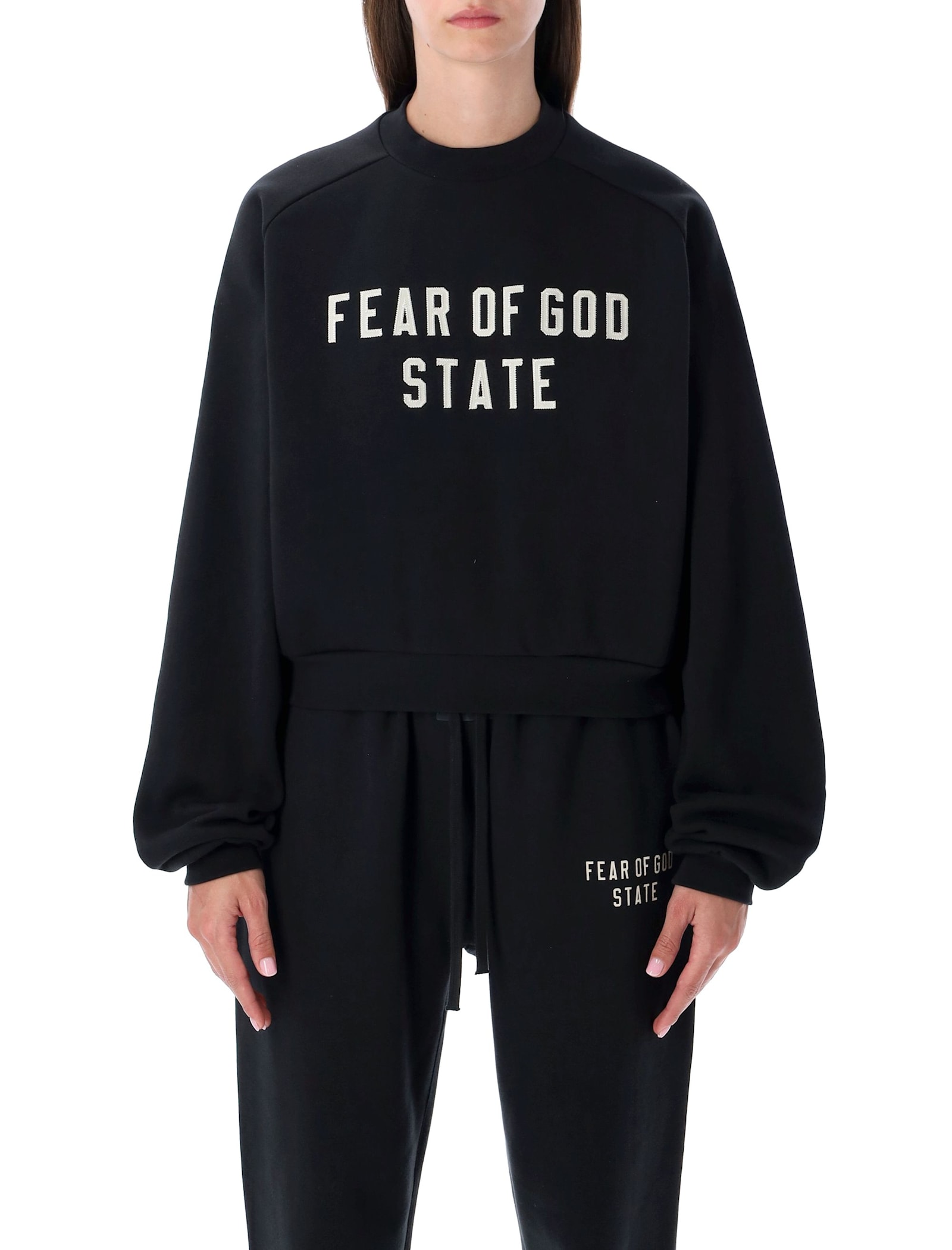 Fear Of God Fleece Raglan Crewneck Sweatshirt In Black