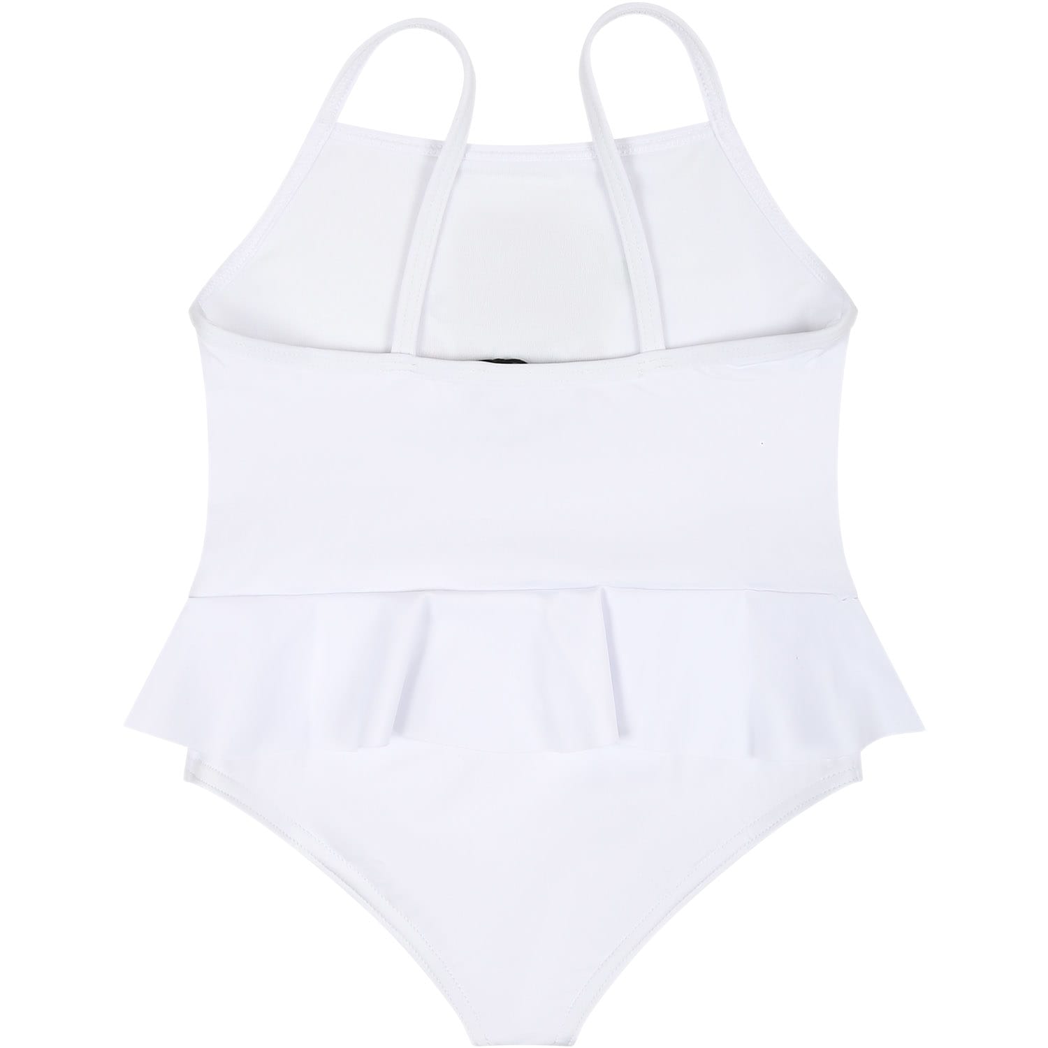 Moschino White Swimsuit For Baby Girl With Teddy Bear And Logo In White