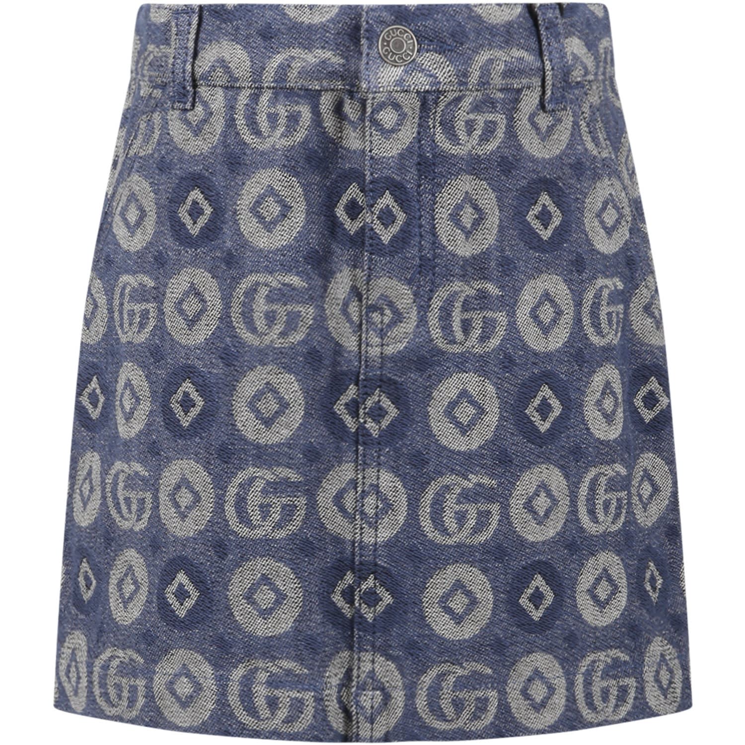 Gucci Kids' Blue Skirt For Girl With Logo In Denim