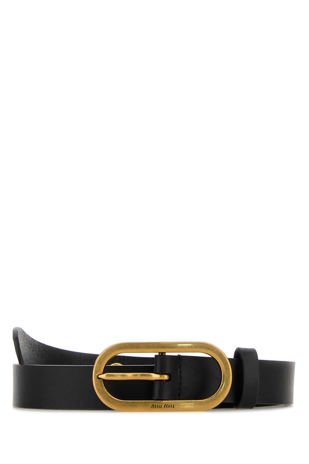 Miu Miu Adjustable Leather Belt Gold-tone Buckle In Black