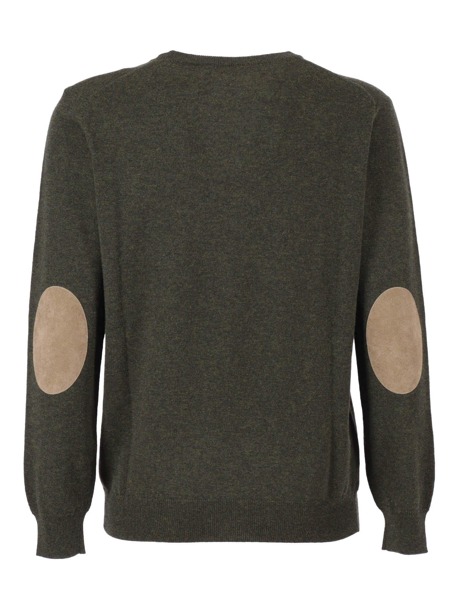 Kangra Cashmere Basic Crew Neck Sweater With Alcantara Patches In Neutral