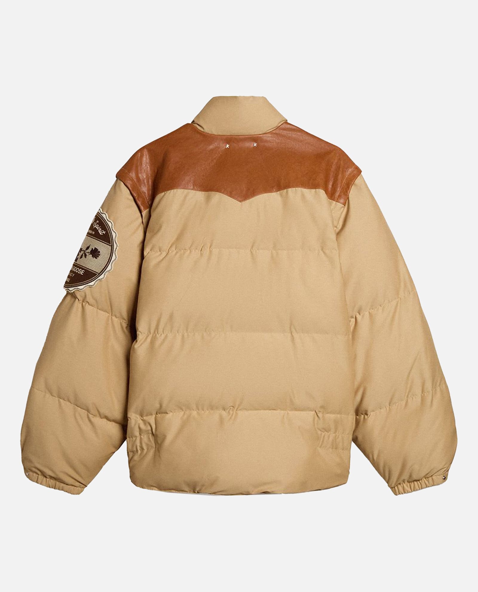 Golden Goose Beige Bomber Jacket With Leather And Patch Details In Brown