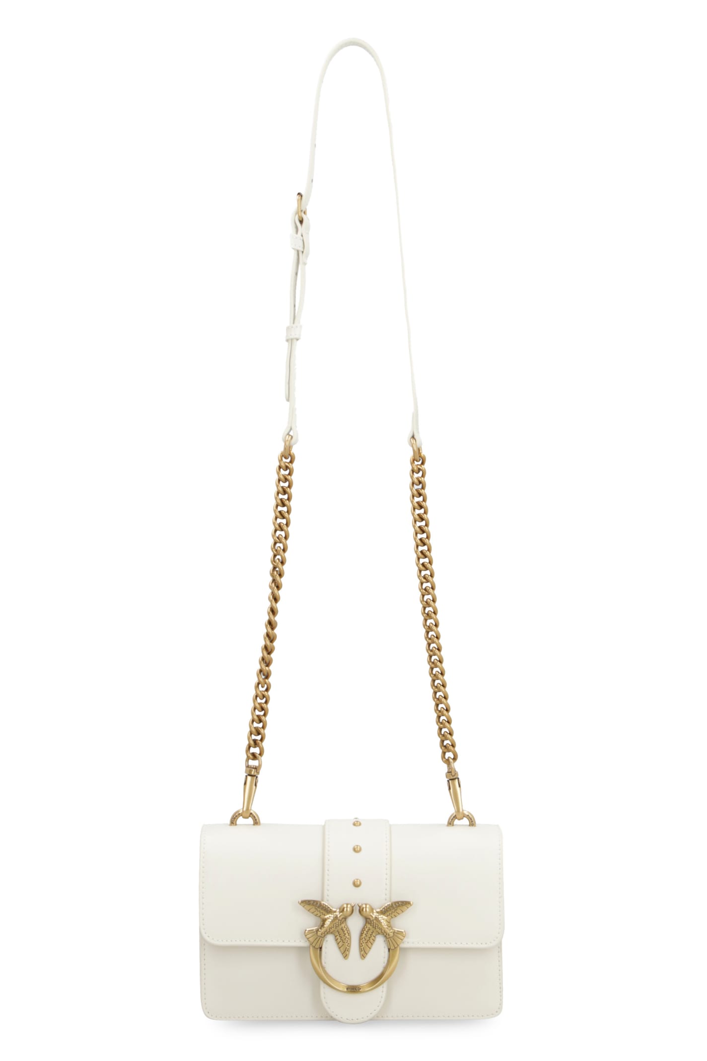 Shop Pinko Love One Leather Mini Crossbody Bag In Bianco Seta