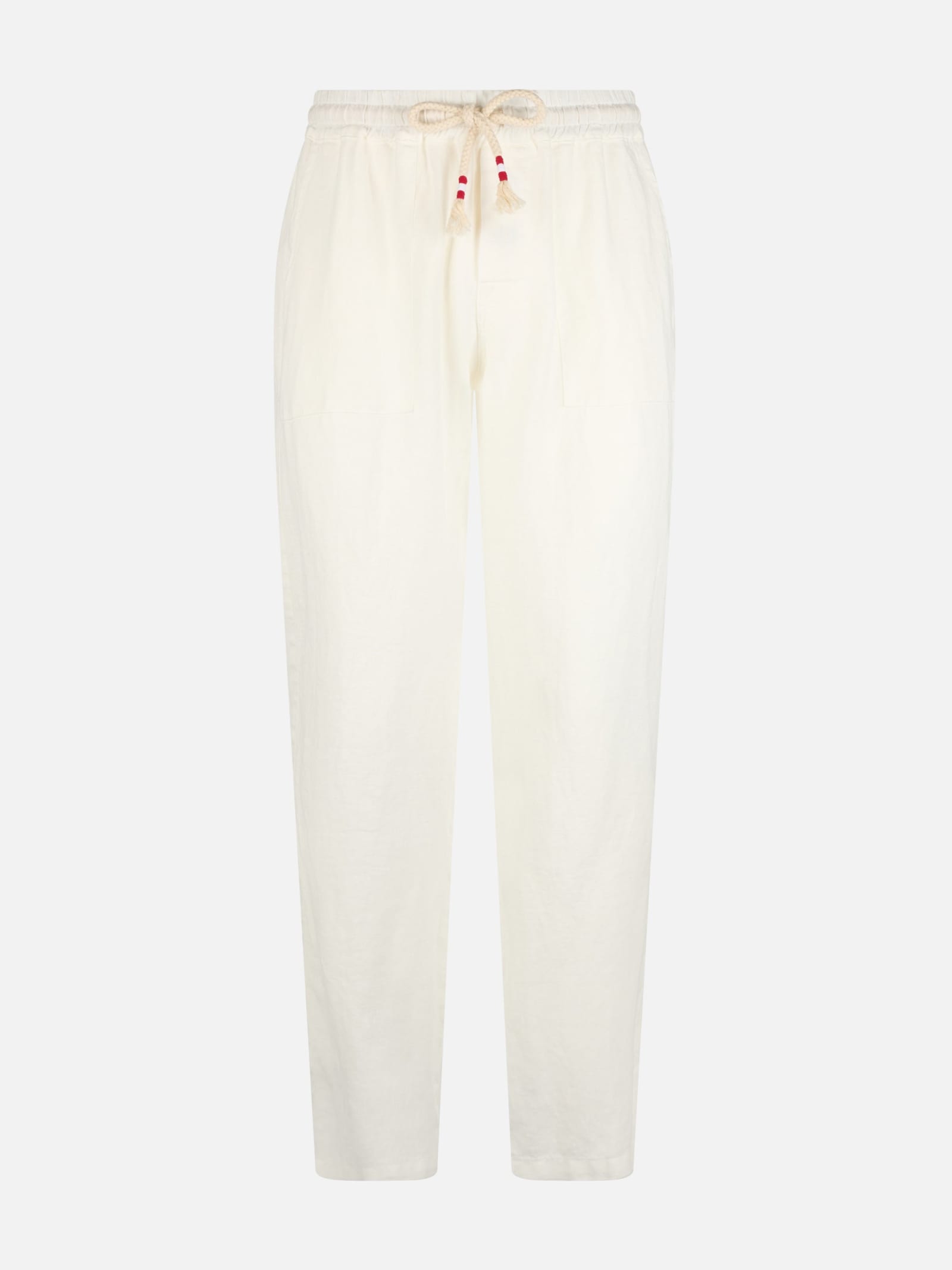 Shop Mc2 Saint Barth Man White Linen Calais Pants With Drawstring