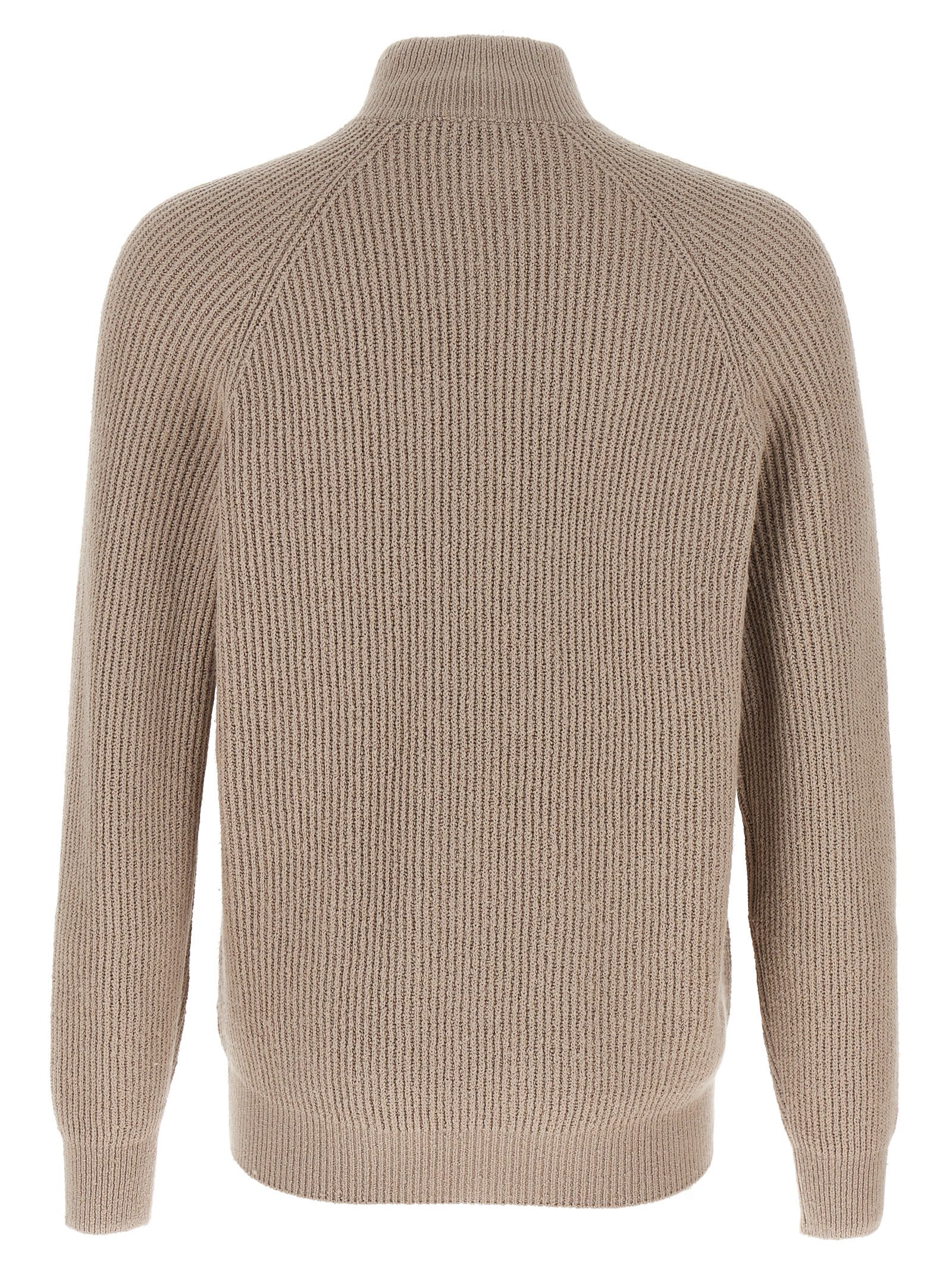 Brunello Cucinelli Collar Zip Cardigan Ribbed Texture In Neutral