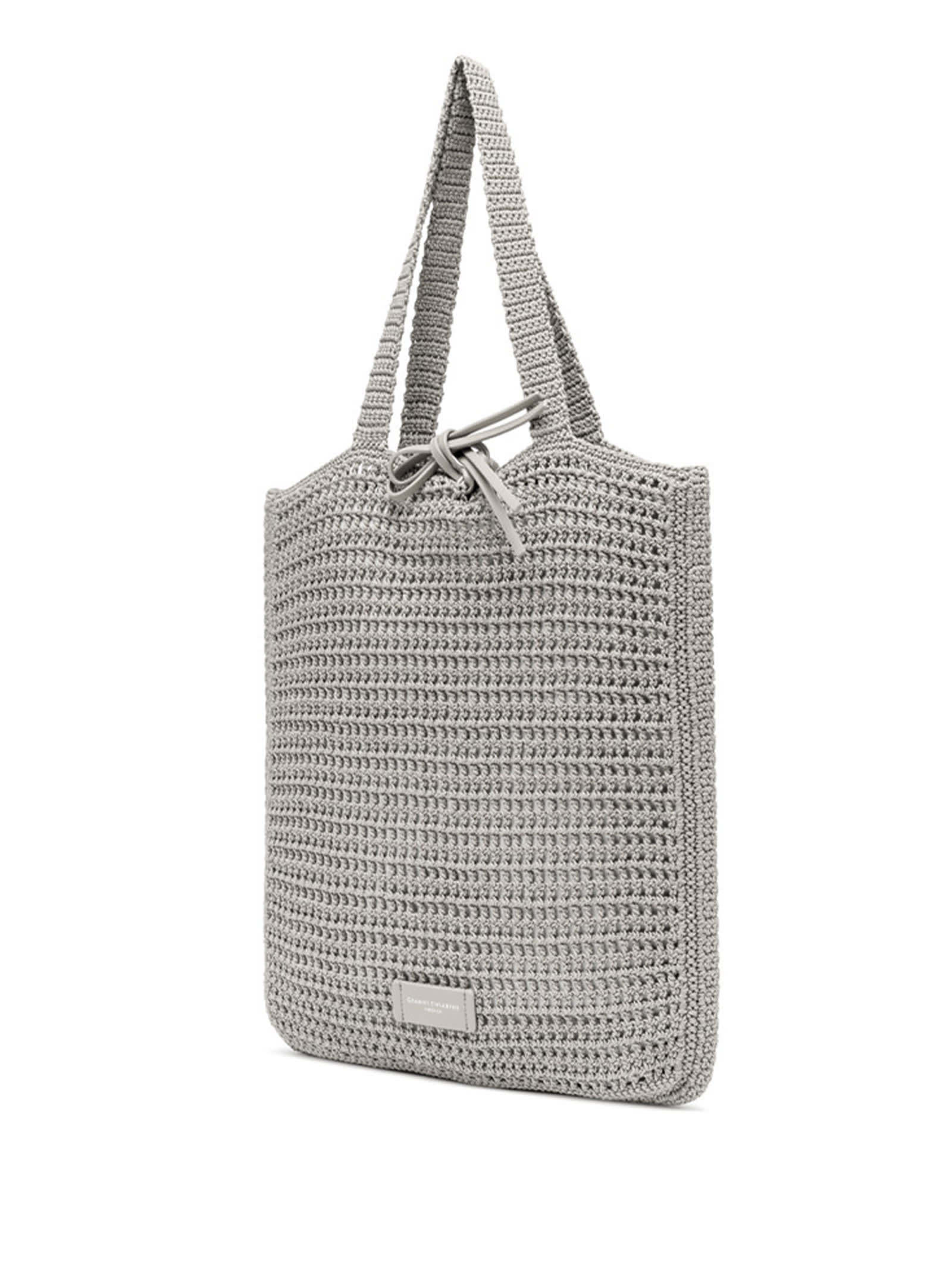 Shop Gianni Chiarini Gray Vittoria Shopping Bag In Crochet Fabric In Perla