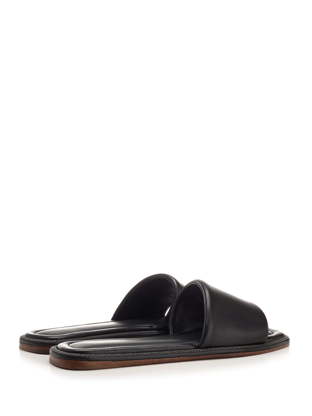 Shop Brunello Cucinelli Low Band Sandal In Black Leather In Nero