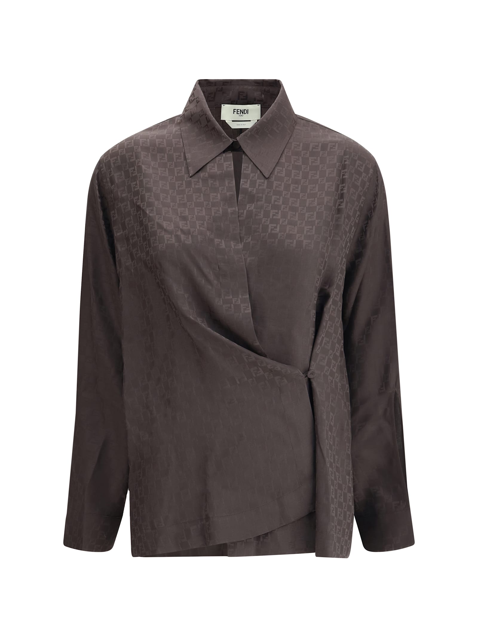 Fendi Silk Jacquard Shirt In Brown