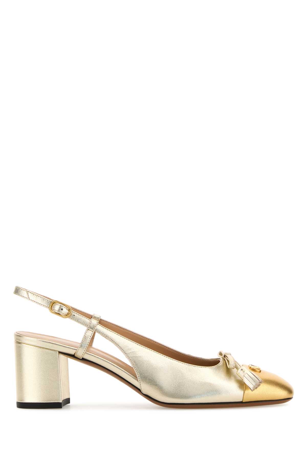 Valentino Valet Du Roi Vlogo Metallic Leather Slingback Pumps In Gold