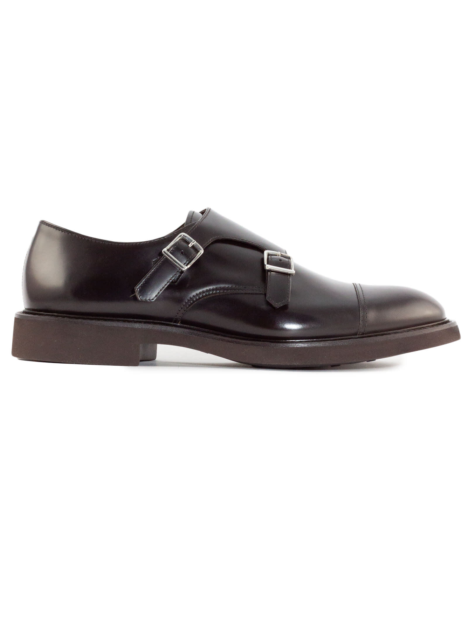 Shop Doucal's Ebony Smooth Calfskin Leather Double-buckle Shoes In Brown