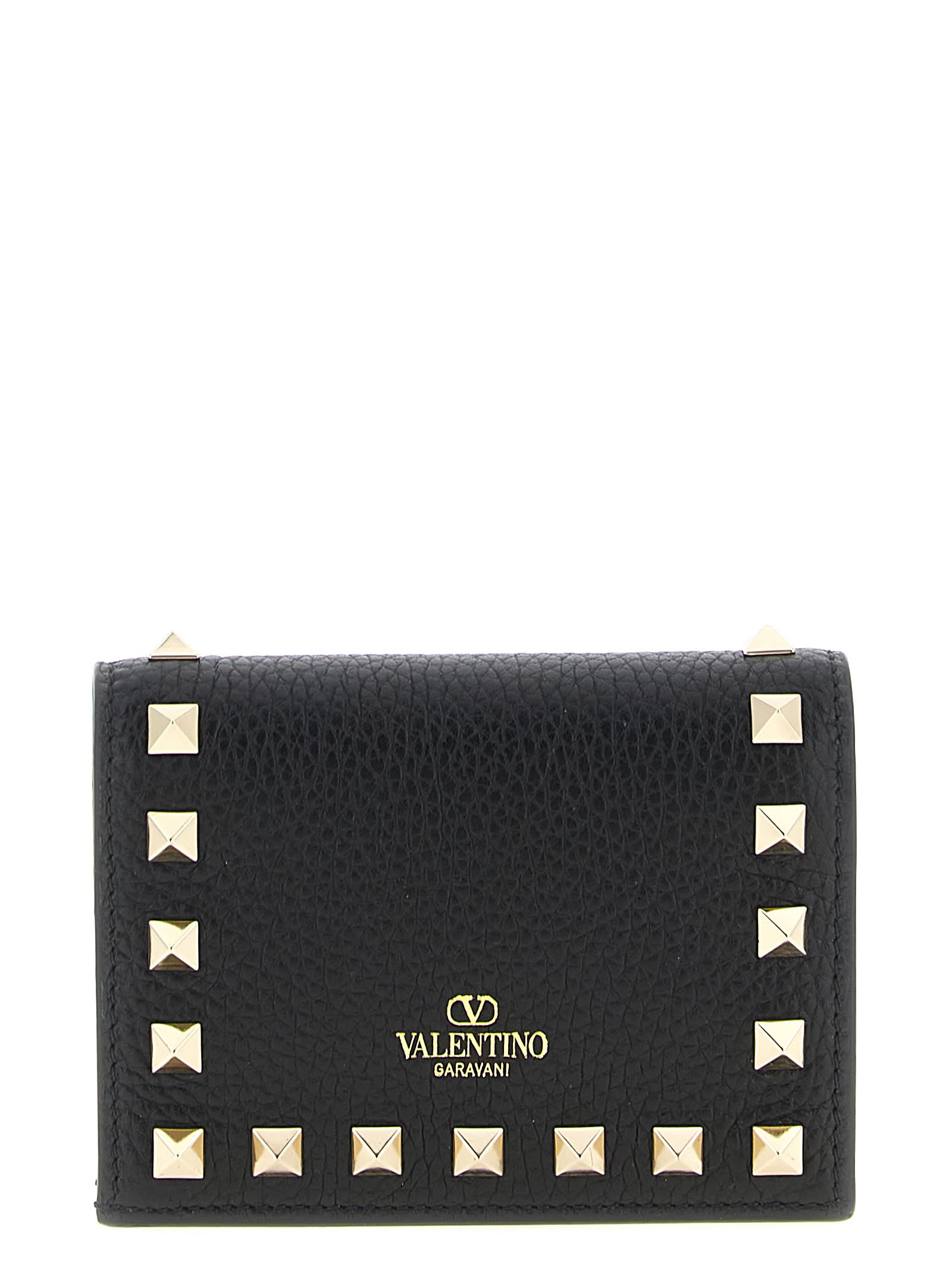 Valentino Garavani Valentino Small Rockstud Calfskin Wallet In Black