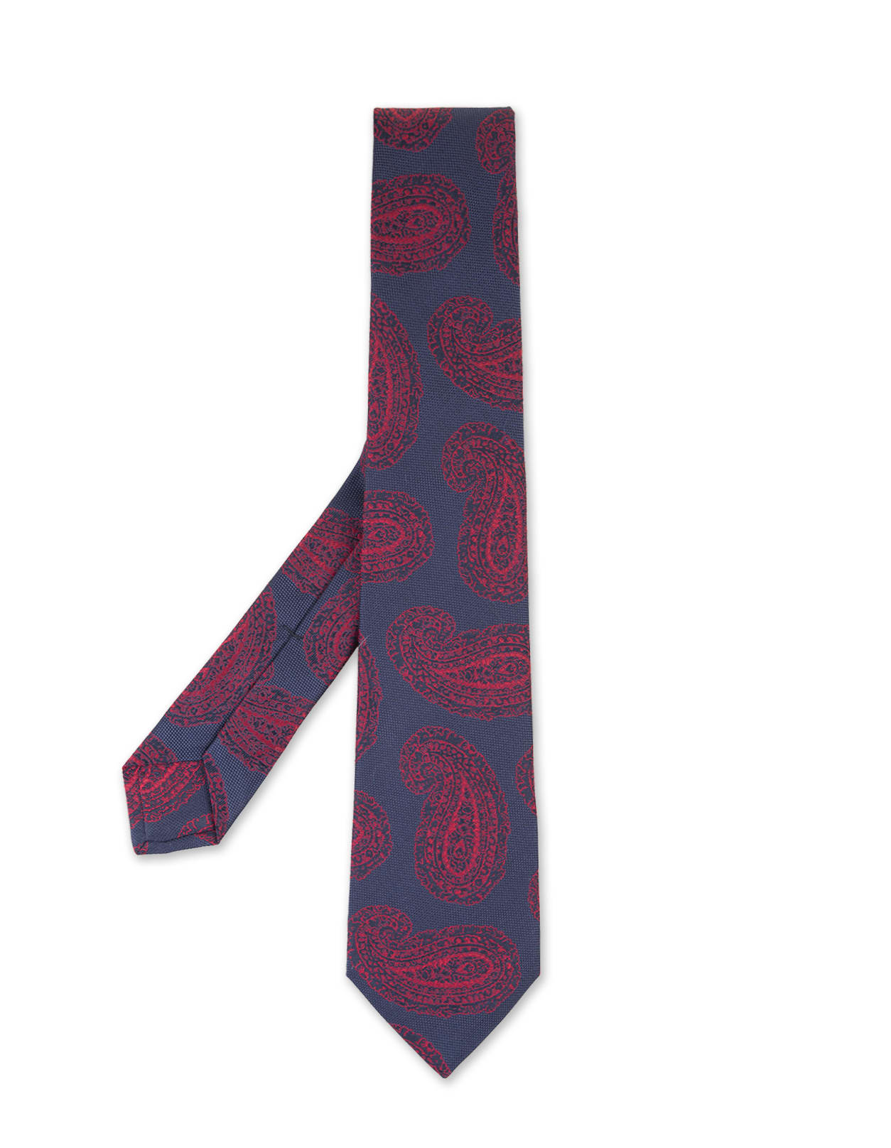 Shop Kiton Dark Blue Tie With Red Cashmere Pattern