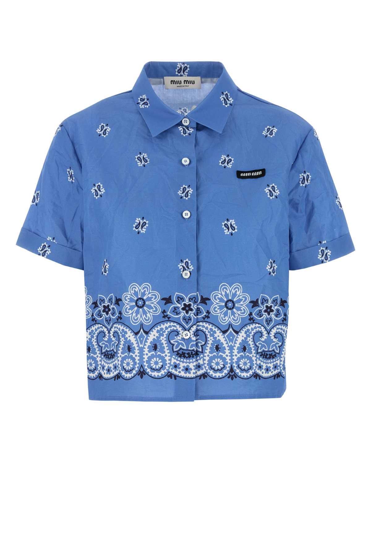 Miu Miu Slub Poplin Shirt With Print In Blue