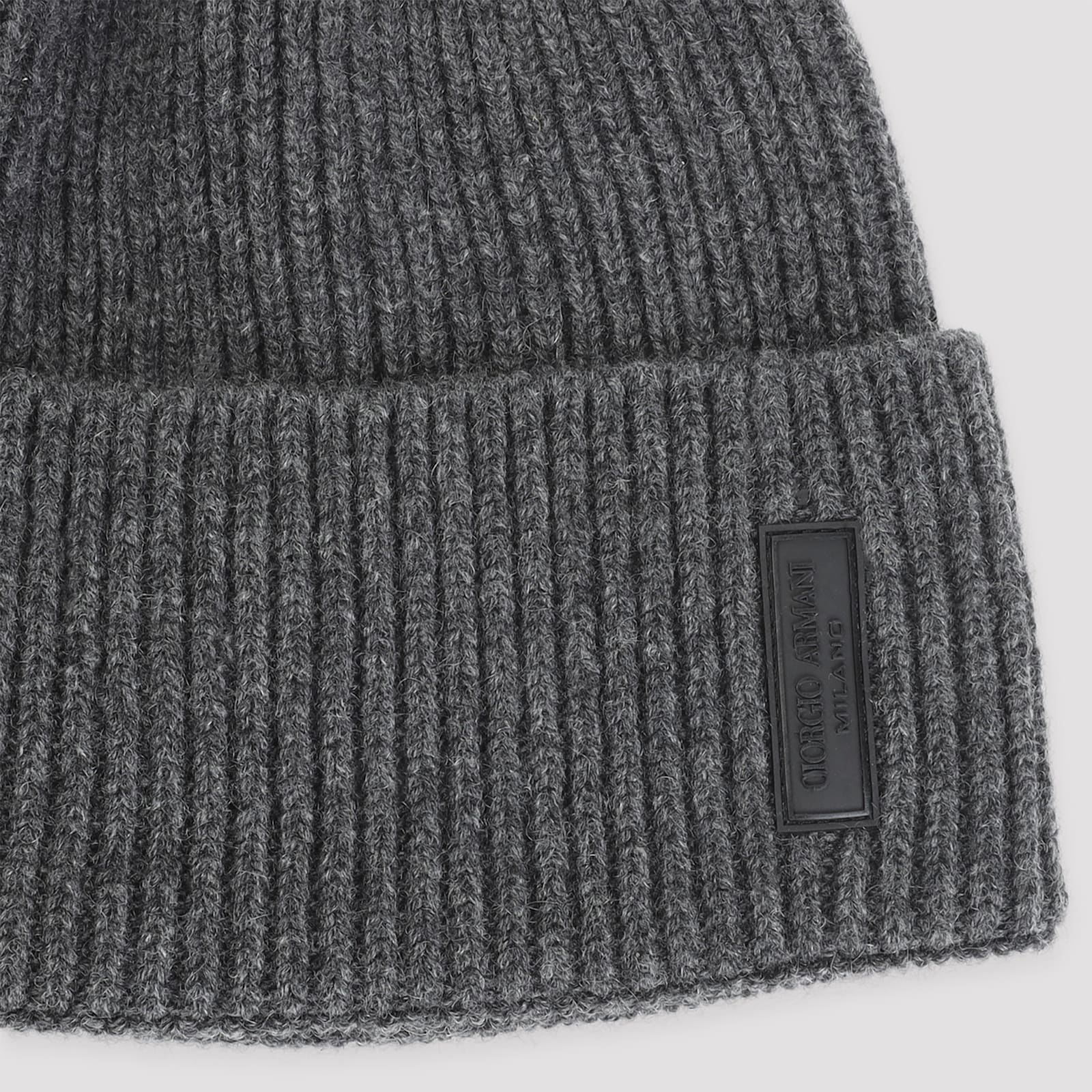 Giorgio Armani Grey Textured Beanie Hat In Black