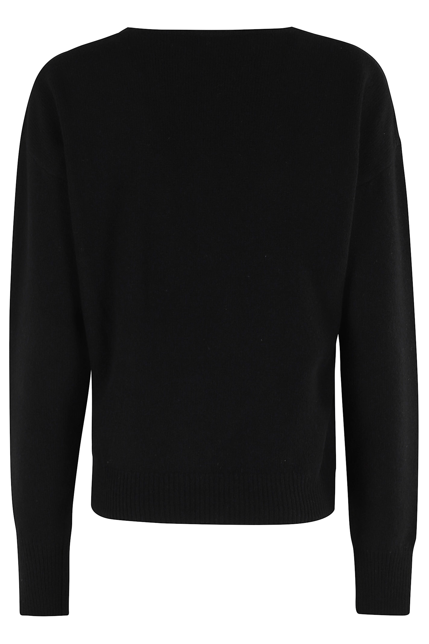 Federica Tosi V-neck Knit Sweater In Fine Wool-cashmere Blend In Black