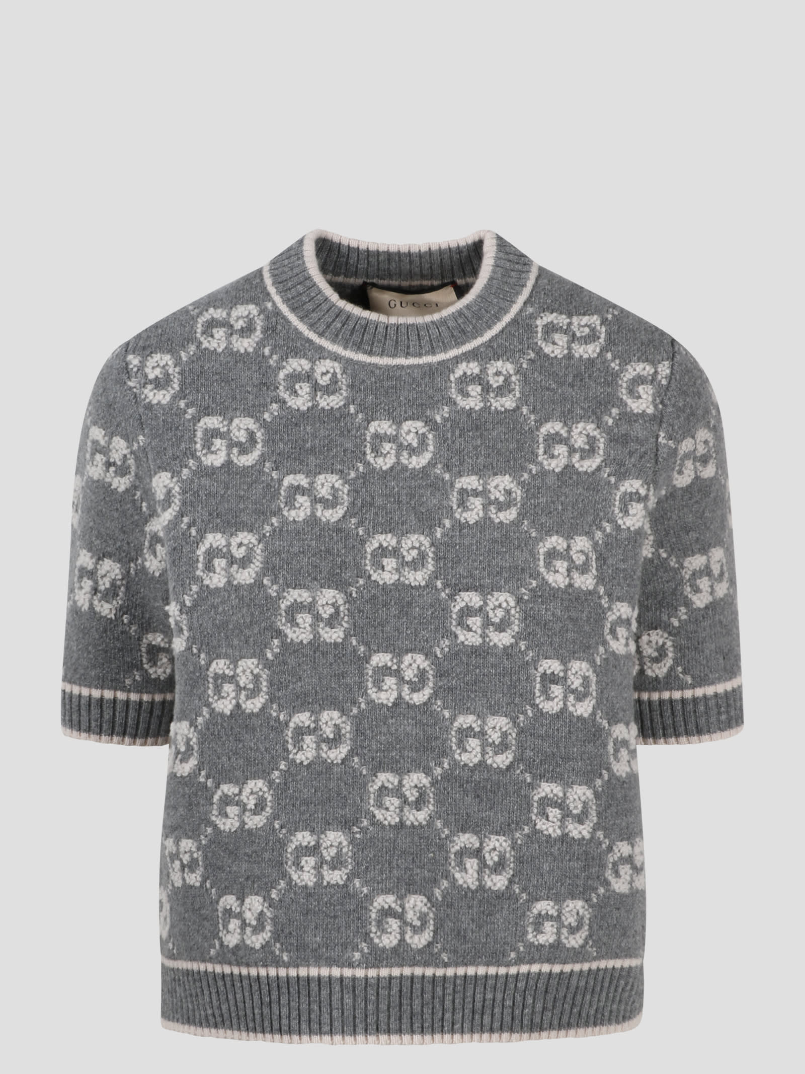 Gucci Grey Gg-jacquard Wool Knitted Top In Grey