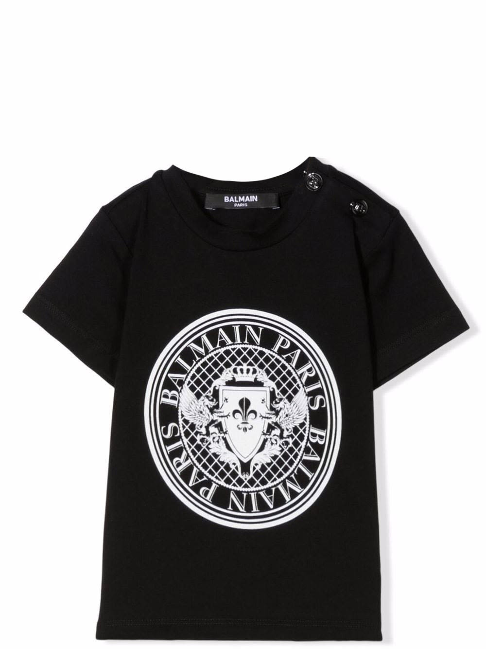 Balmain Babies' T-shirt With Logo In Nero-bianco