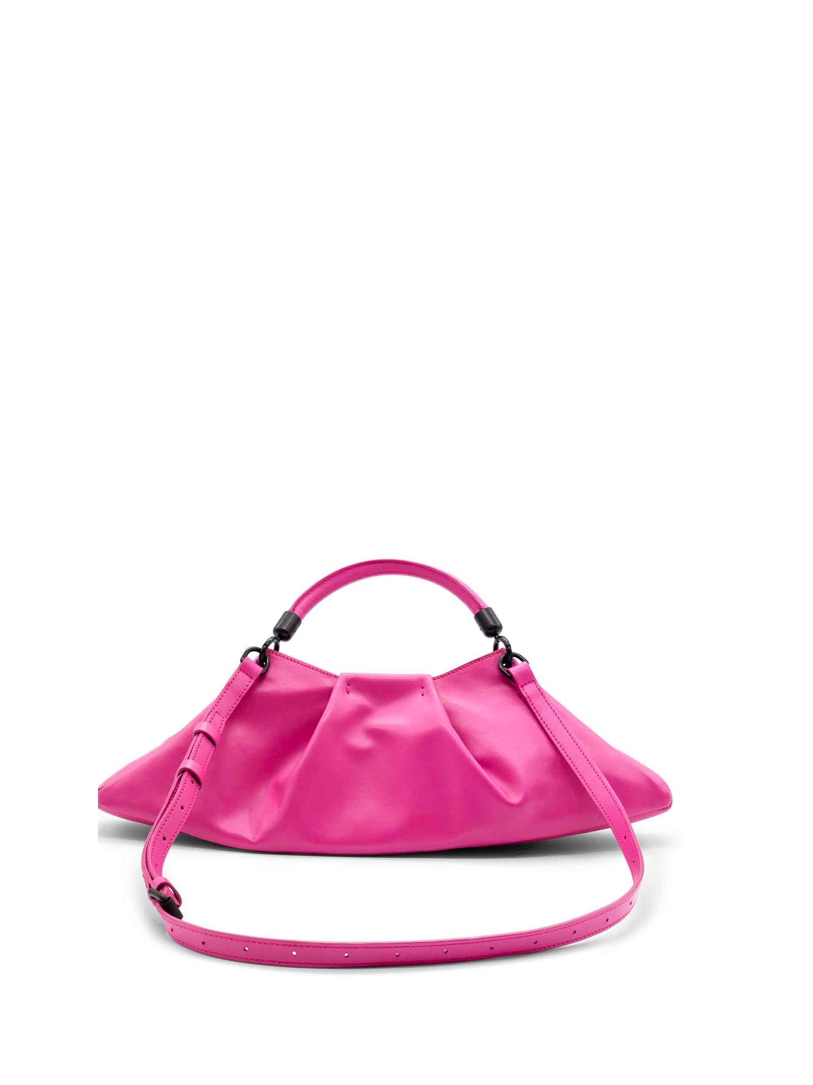 Shop Vic Matie Fuchsia Leather Clutch Bag With Shoulder Strap