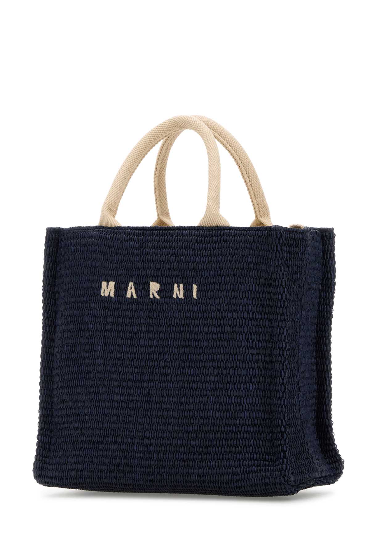 Shop Marni Midnight Blue Raffia Small Shopping Bag In Ultramarine