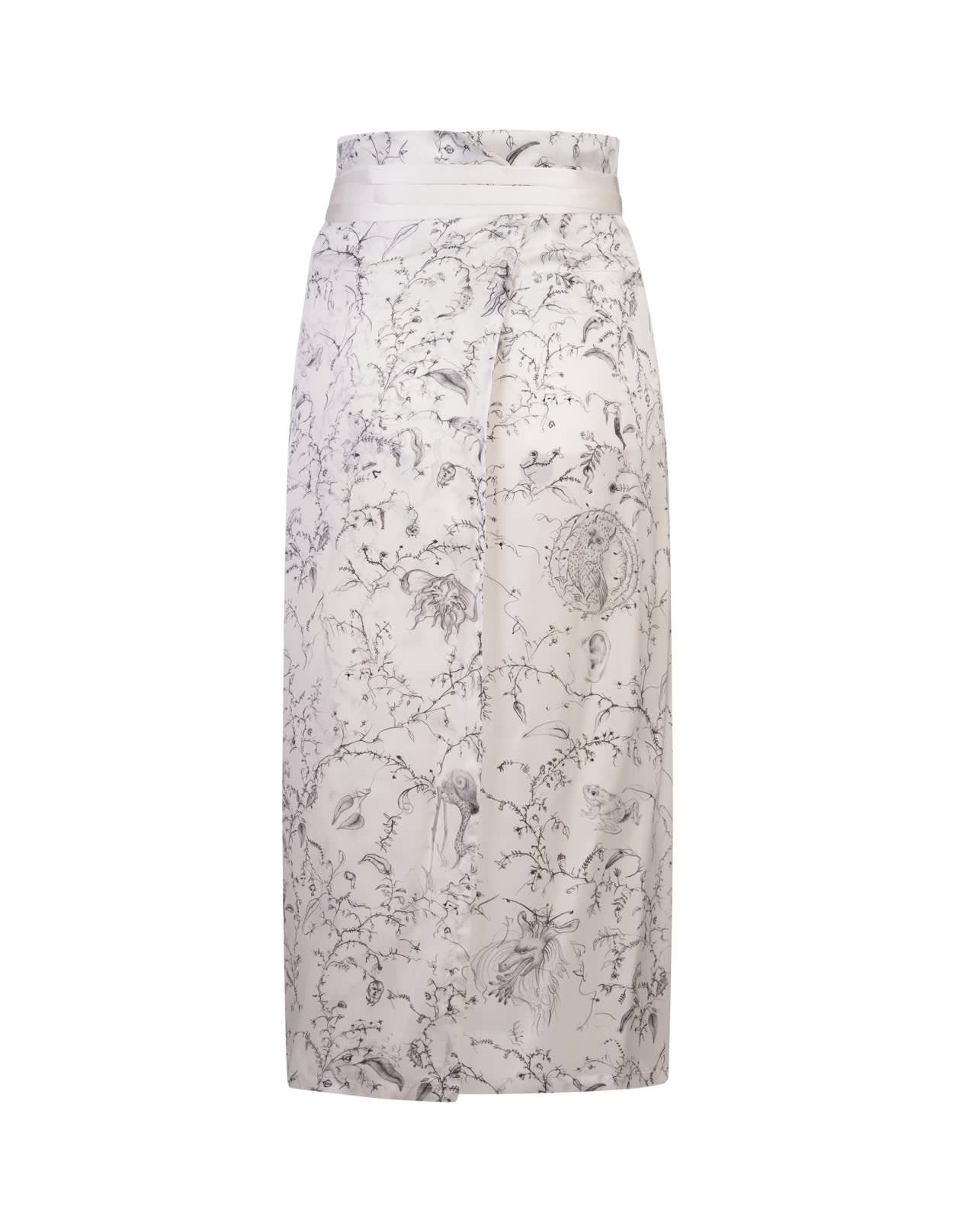Shop Fabiana Filippi Printed White Silk Satin Midi Skirt