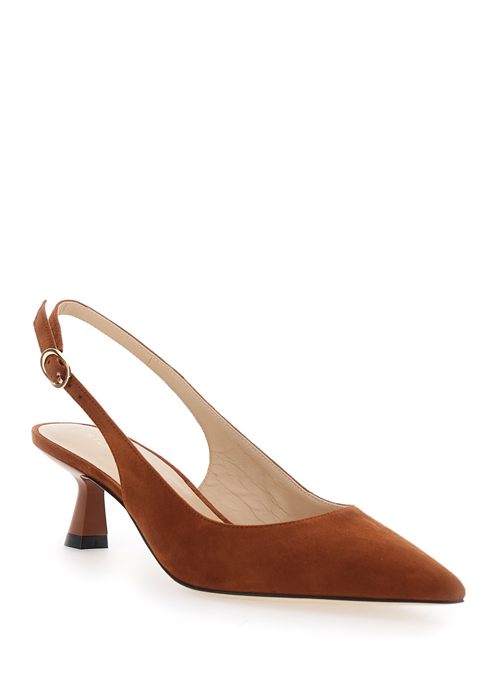 Stuart Weitzman Brown Slingback Pumps With Medium Sculpted Heel In Suede Woman