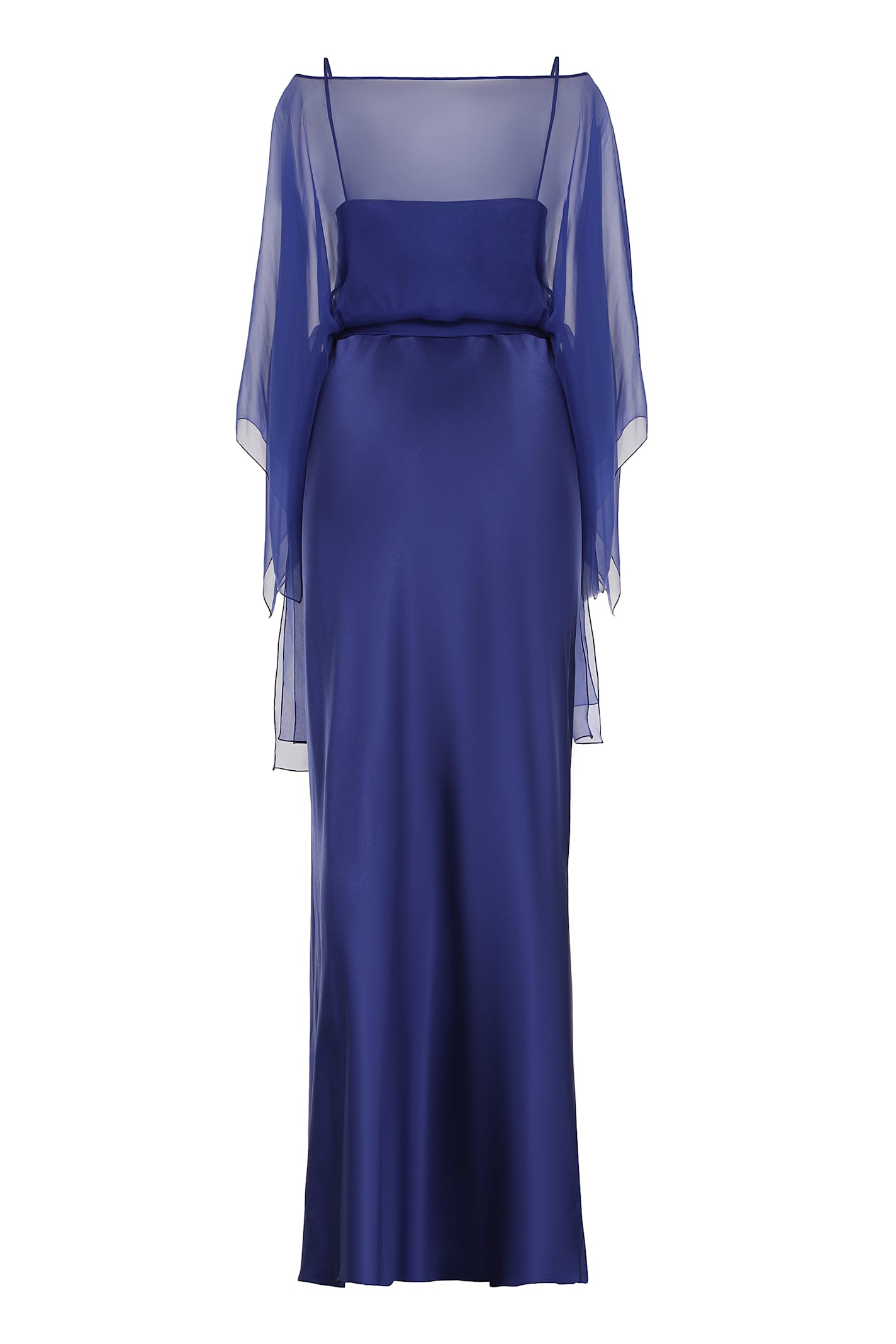 Alberta Ferretti Detachable-cape Maxi Dress In Blue