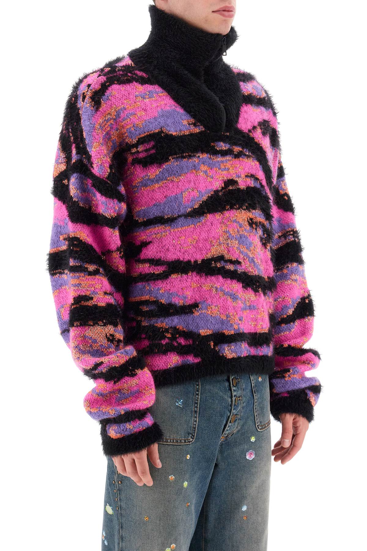 Shop Erl Jacquard Turtleneck Sweater In  Pink Rave Camo 1 (black)