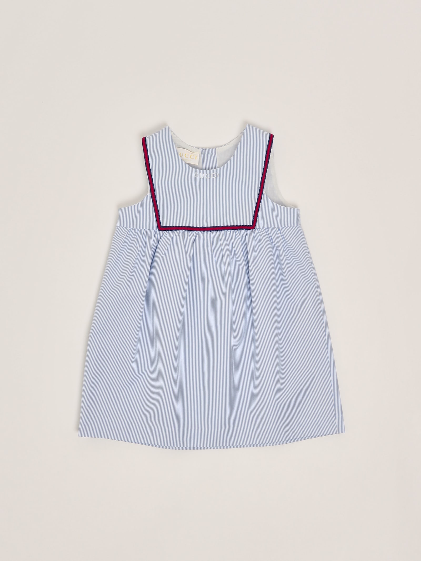 Gucci Embroidered Cotton Poplin Dress In Riga Bianco-celeste