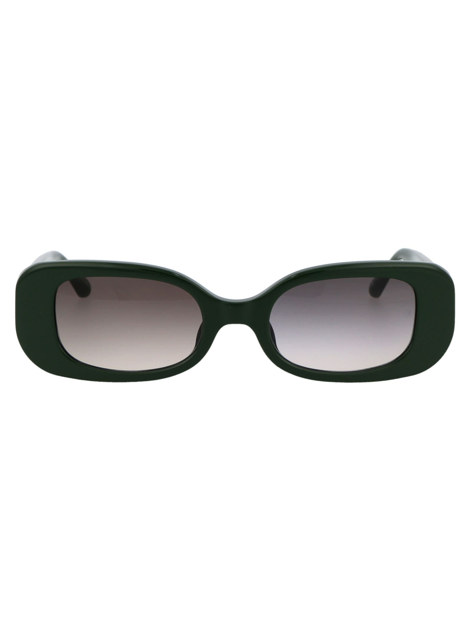 Shop Linda Farrow Lola Sunglasses In Forestgreen/lightgold/greygrad