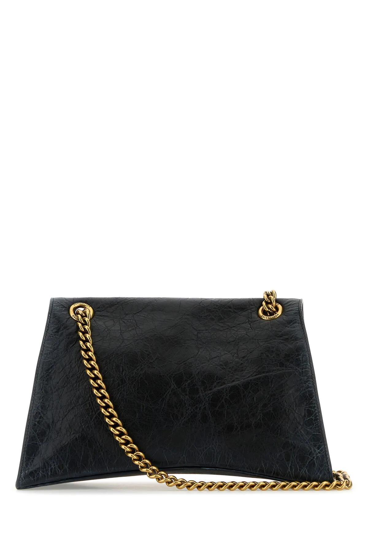 Balenciaga Black Leather Medium Crush Chain Shoulder Bag In Black