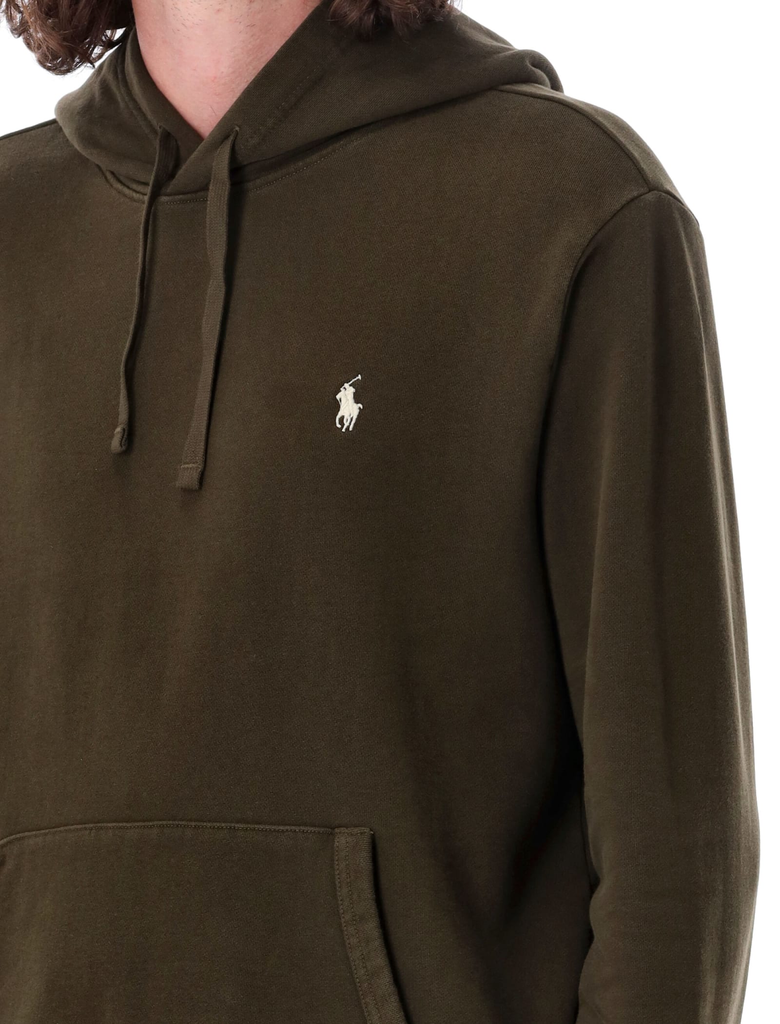 Shop Polo Ralph Lauren Dark Green Hoodie With Pony Embroidery In Jersey Man