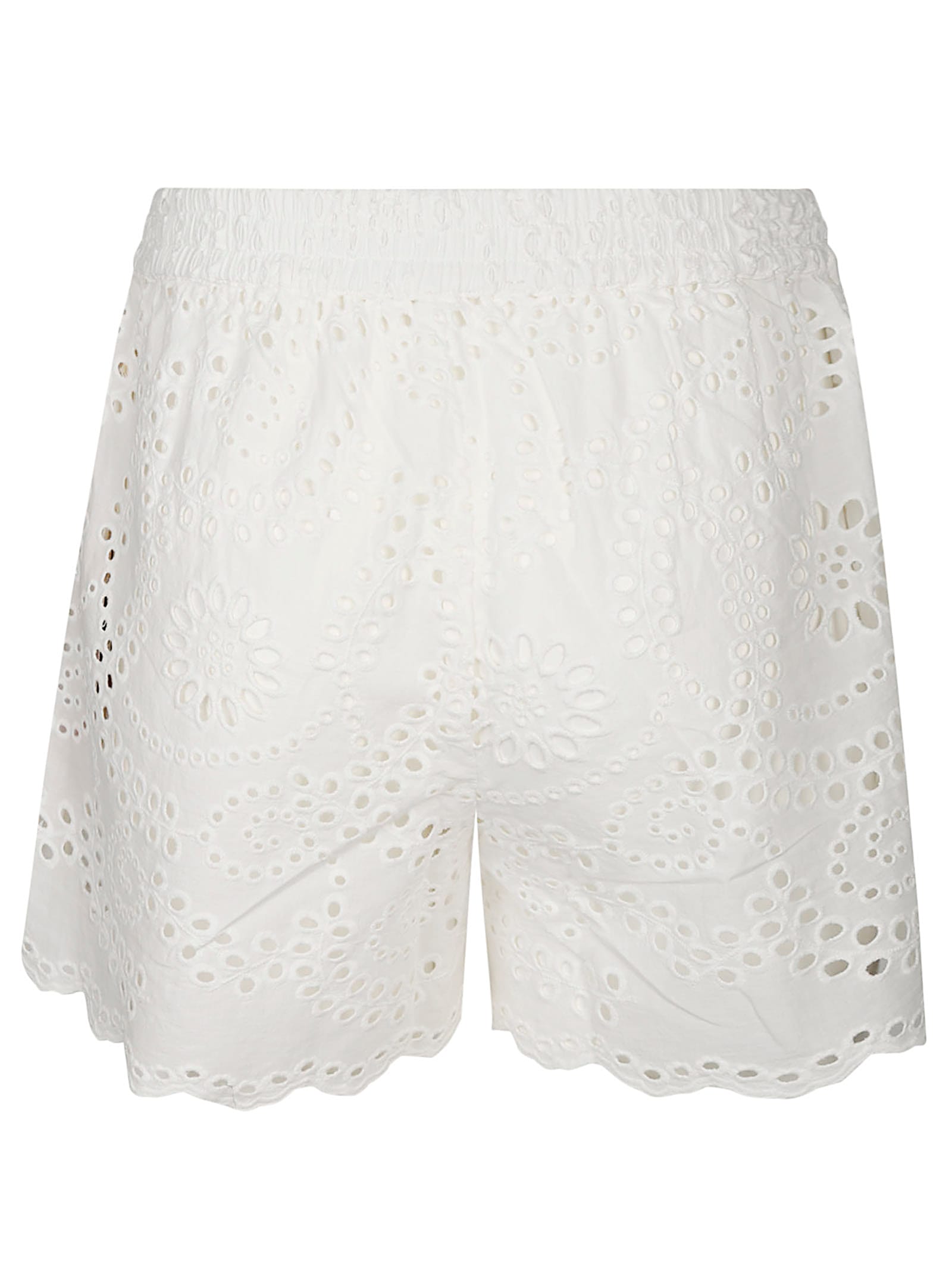 Mc2 Saint Barth Floral Cut-out White Shorts In White