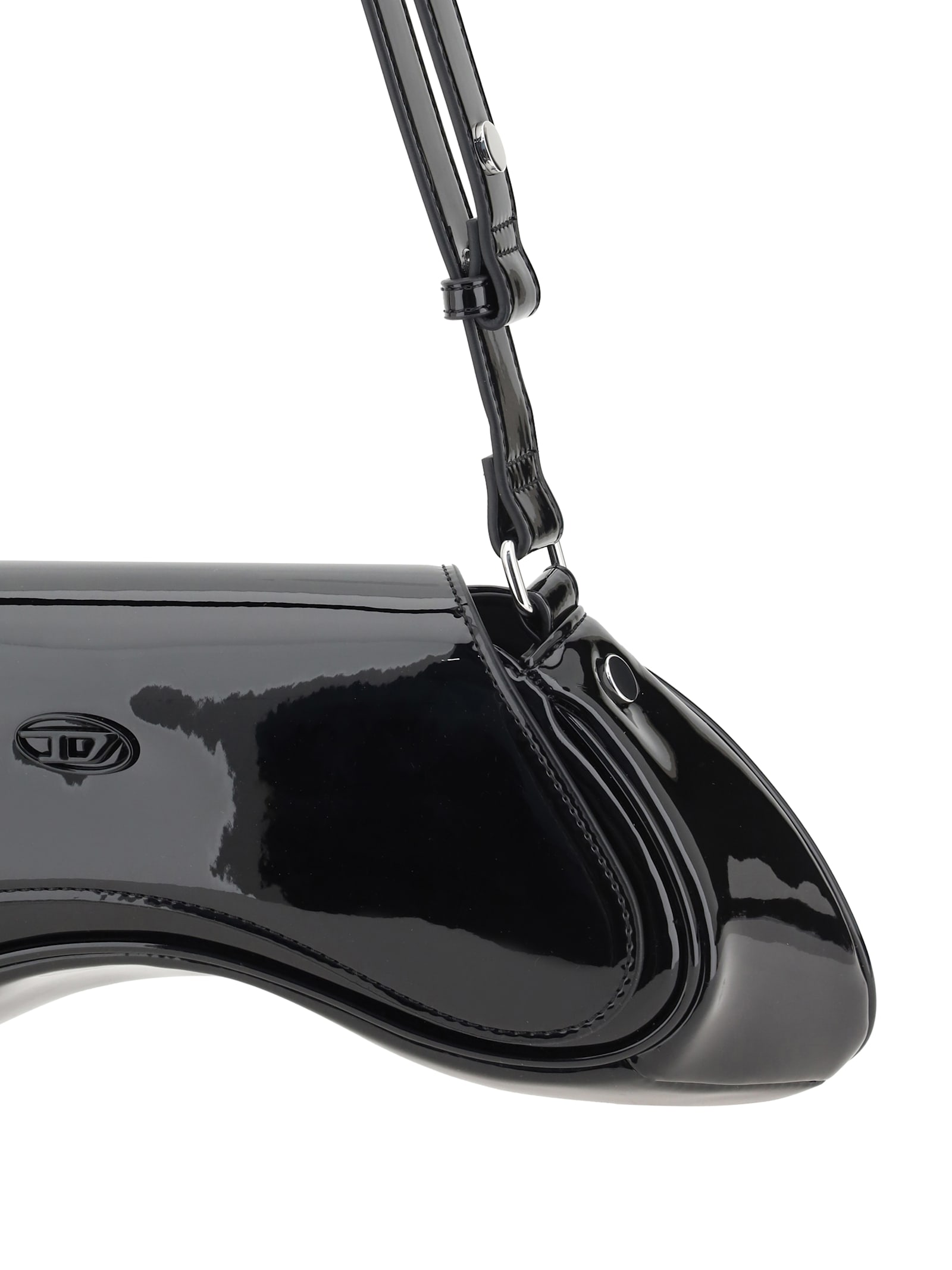 Diesel Curved Black Play Clutch With Glossy Finish And Magnetic Closure