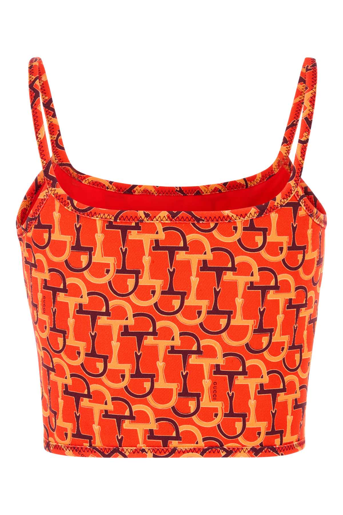 Gucci Orange Top With Spaghetti Straps And All-over Horsebit Print In Cotton Woman In Orange