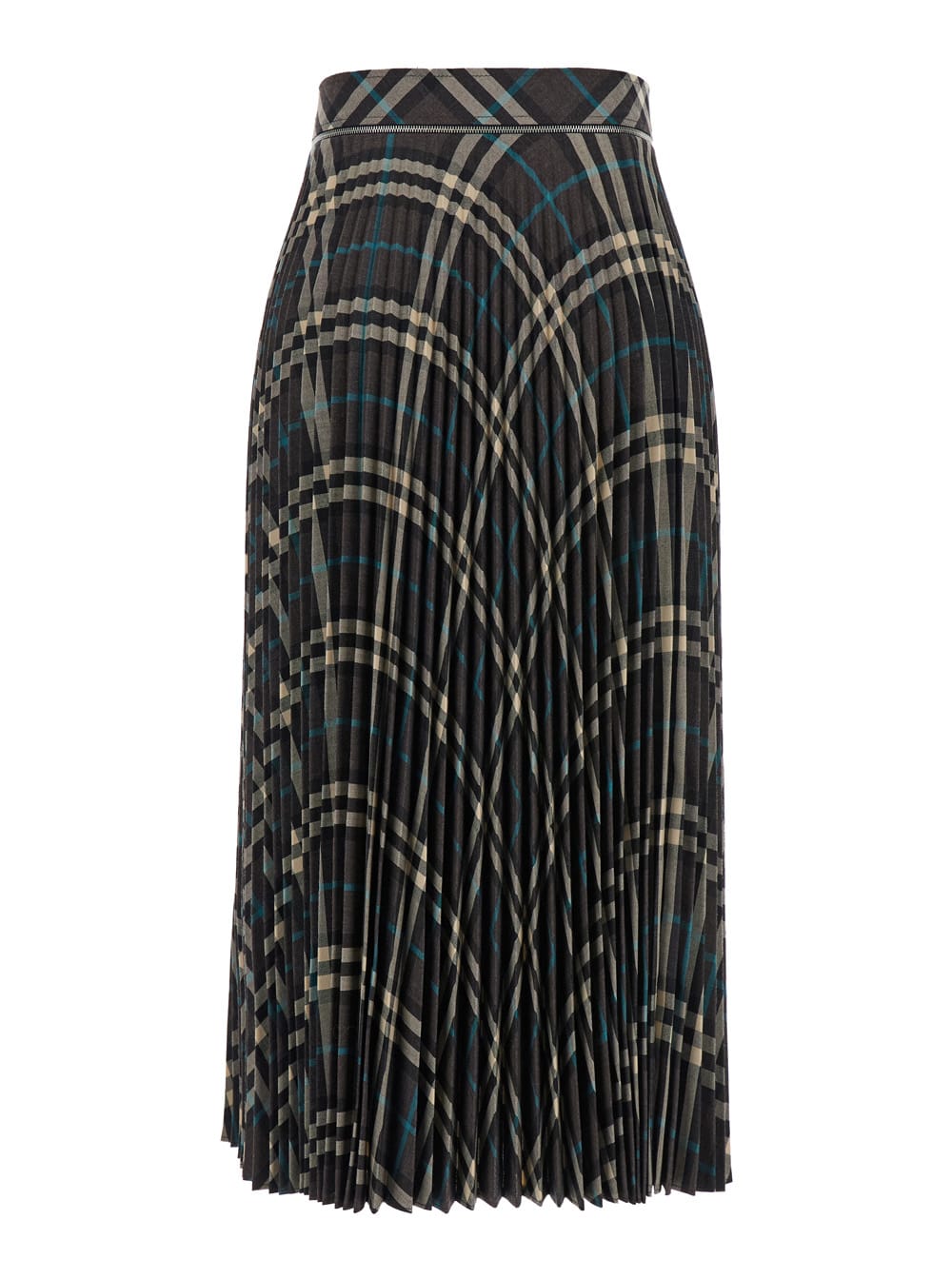 Shop Burberry Long Multicolor Pleated Skirt With Check Motif In Wool Blend Woman In Grey