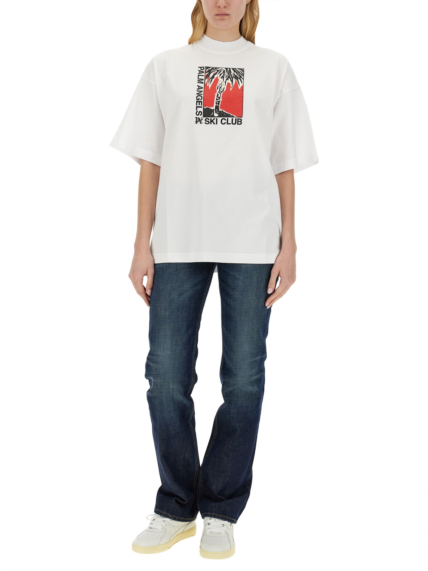 Palm Angels Ski Club Graphic Print Crew Neck T-shirt In White