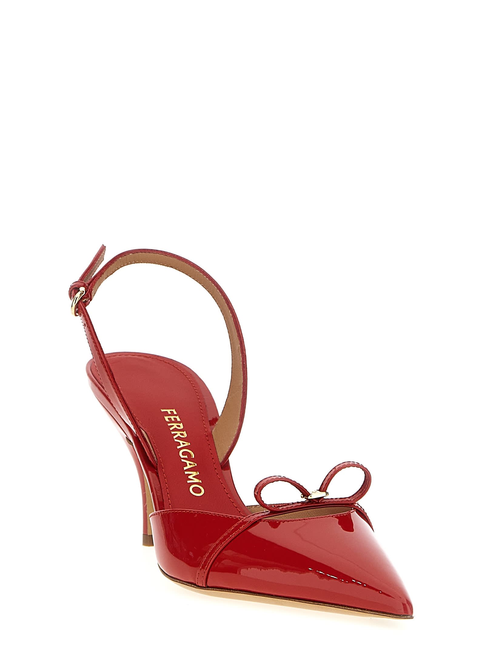 Ferragamo Mini Bow Red Patent Sling-back Pumps In Red