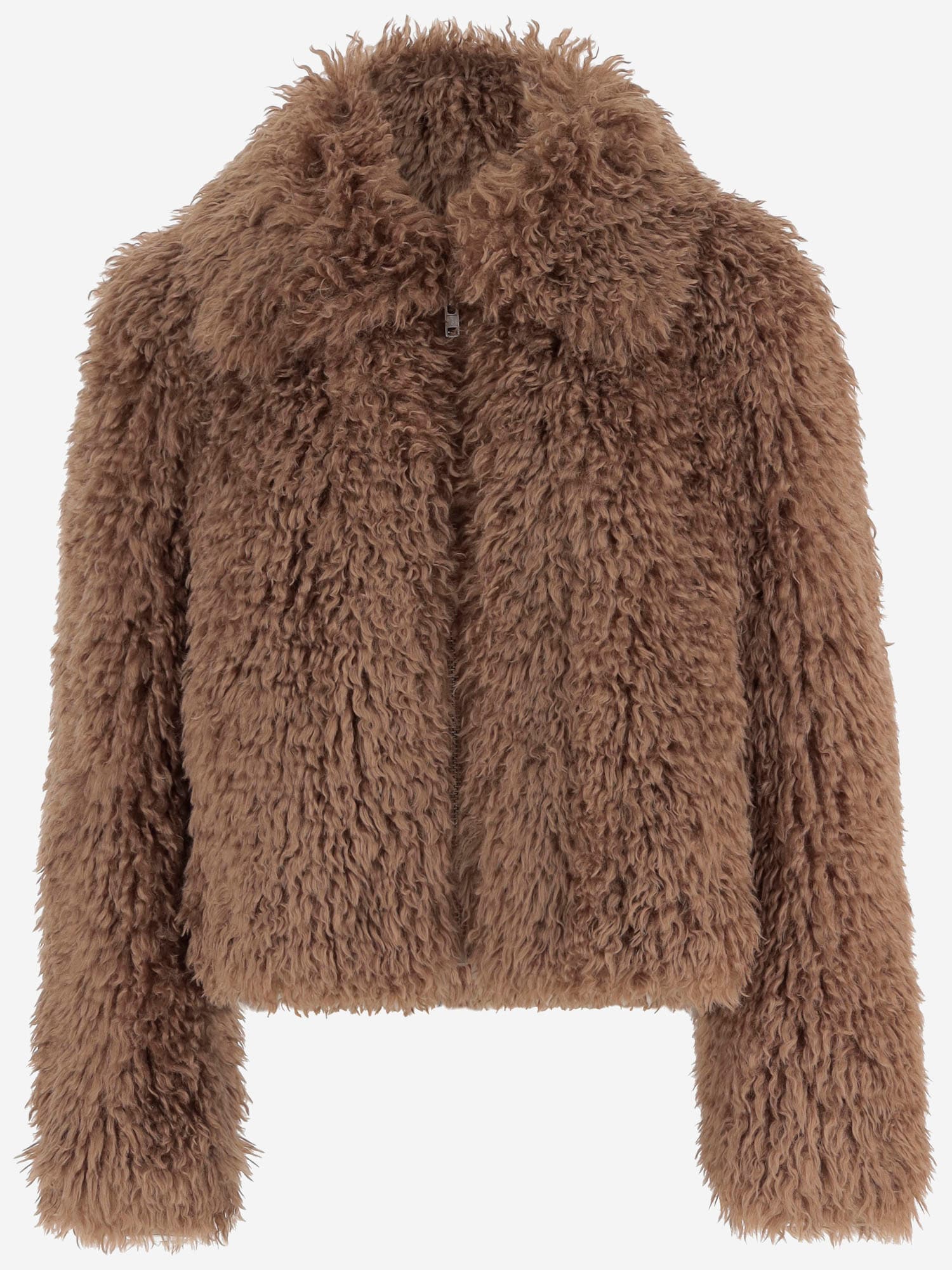 Stand Studio Plush Cropped Jacket With Rounded Collar In Brown
